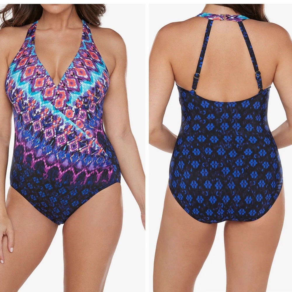 Miraclesuit Wrapsody One Piece Swimsuit Bella Alba Womens 14 Midnight Multicolor